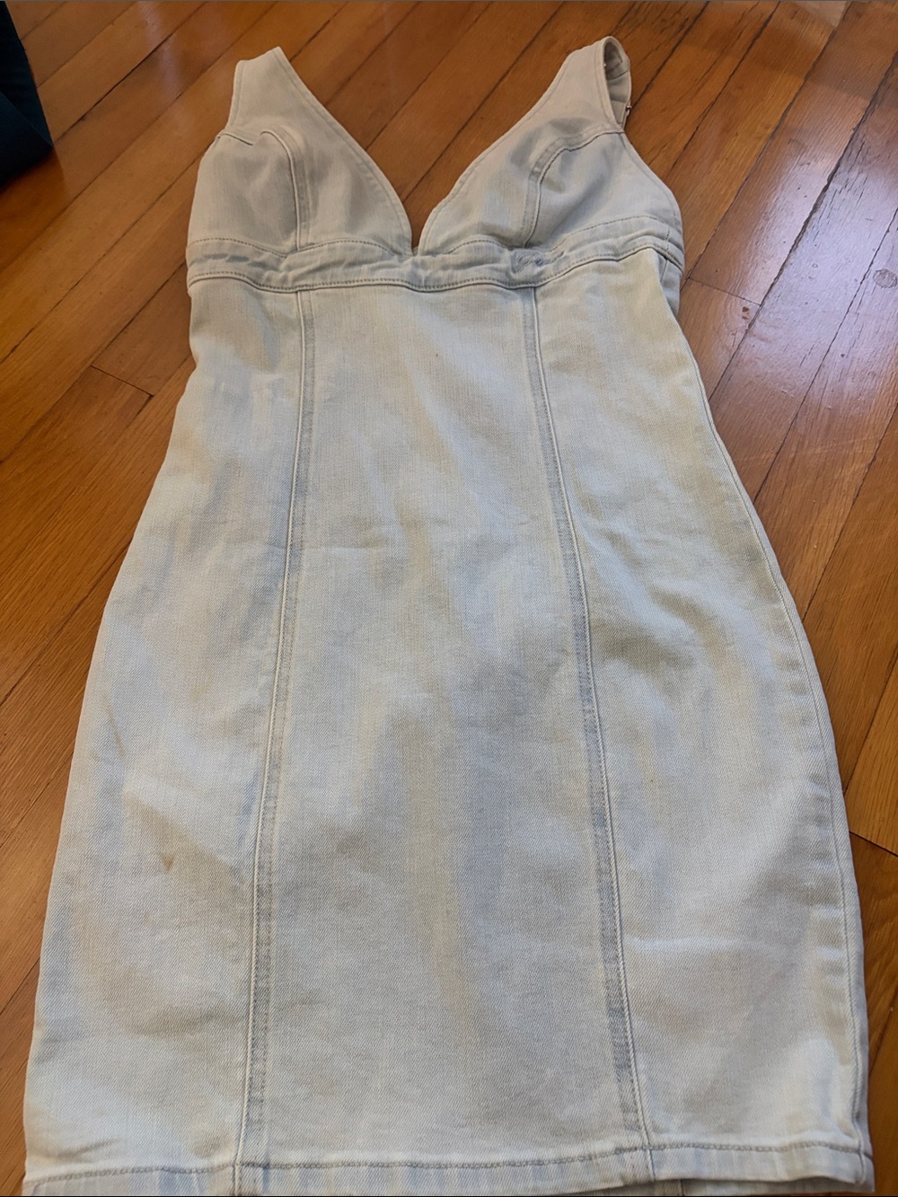 Guess Light Blue Denim V-Neck Mini Dress
